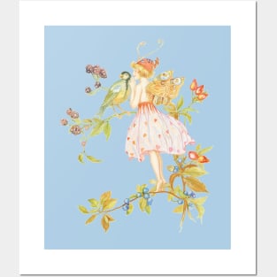 Forest fairy with a bird Posters and Art